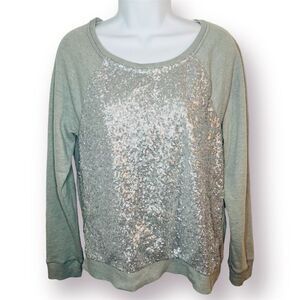 Apt 9 Long Sleeve Sequin Front Embellished Sweatshirt Grey S